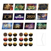 AQFZ 12Pcs 2025 New Year Cards Happy New Year Greeting Cards with Envelopes And Stickers Gold Foiled Holiday Cards,B
